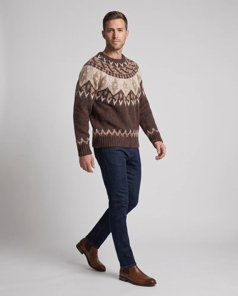 Herren grob gestrickter Pullover mit traditionellem Muster Nord Taschen