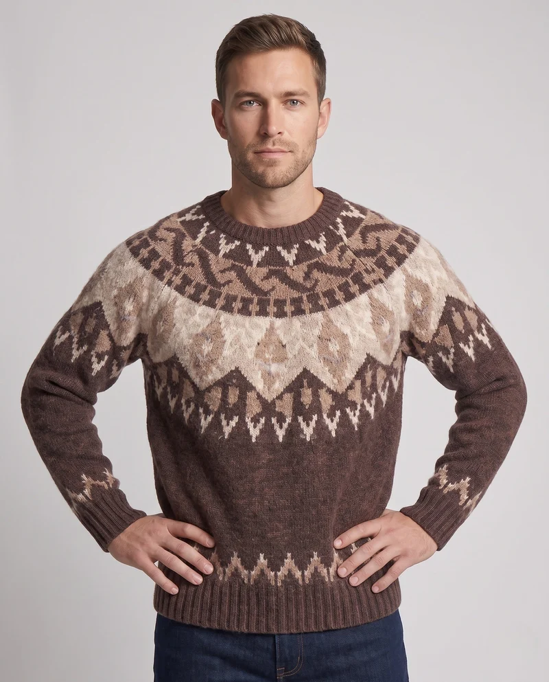 Herren grob gestrickter Pullover mit traditionellem Muster Nord Taschen