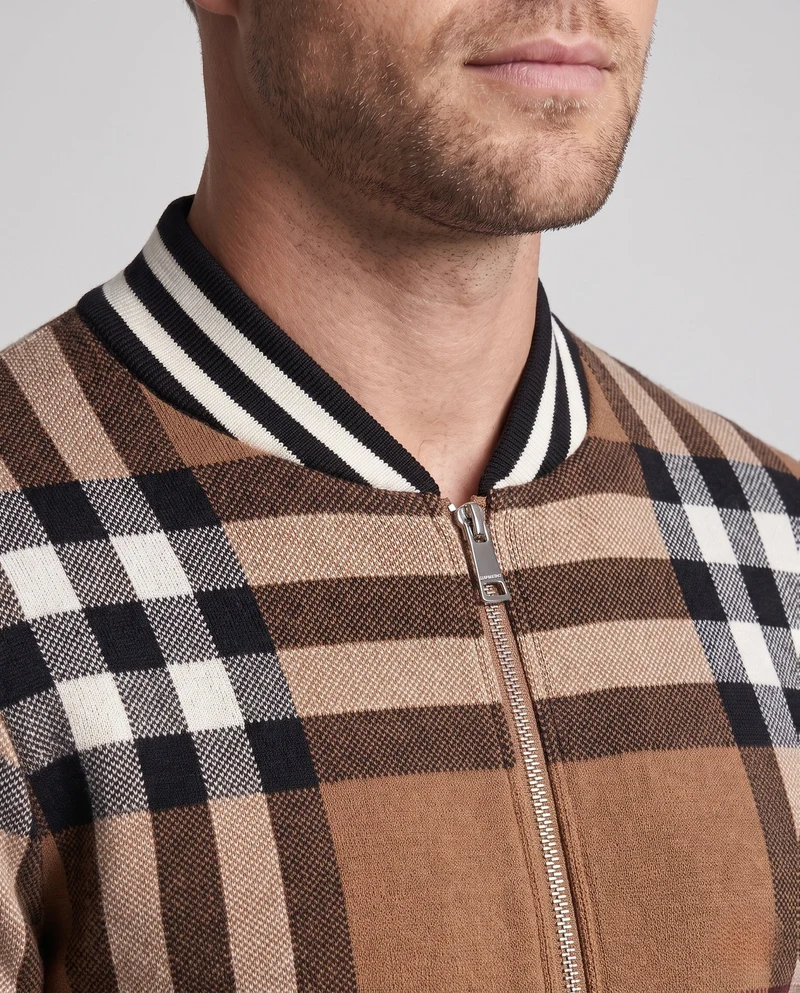 Herren Freizeit Zip-Up Strickjacke mit Karomuster Nord Taschen