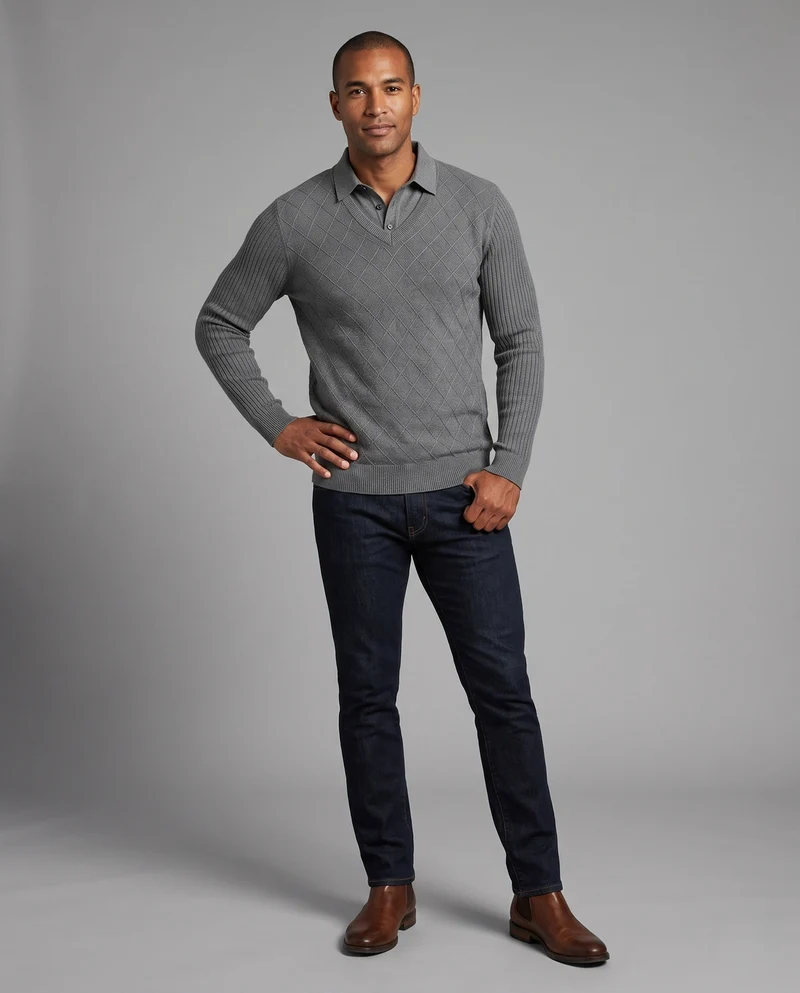 Modischer Strickpullover für Herren mit V-Ausschnitt und Knopfleiste Nord Taschen
