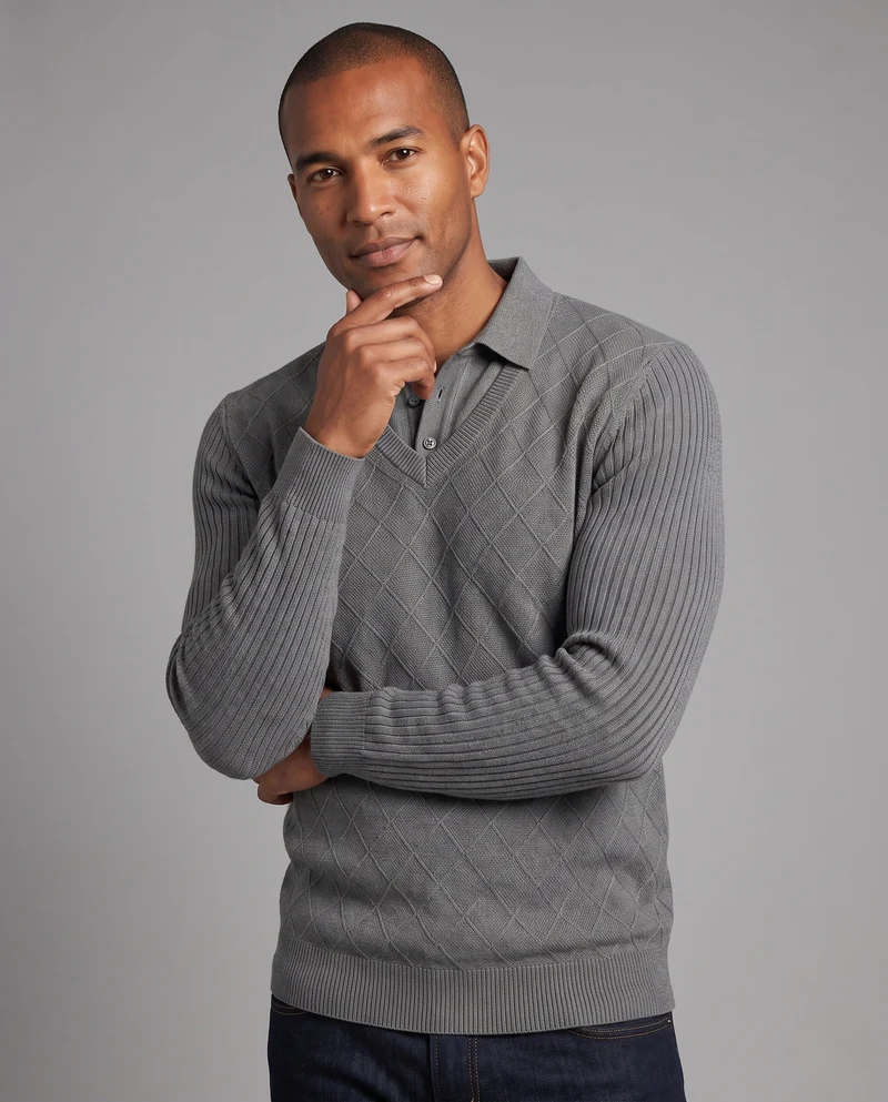 Modischer Strickpullover für Herren mit V-Ausschnitt und Knopfleiste Nord Taschen