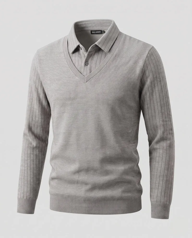 Modischer Strickpullover für Herren mit V-Ausschnitt und Knopfleiste Nord Taschen