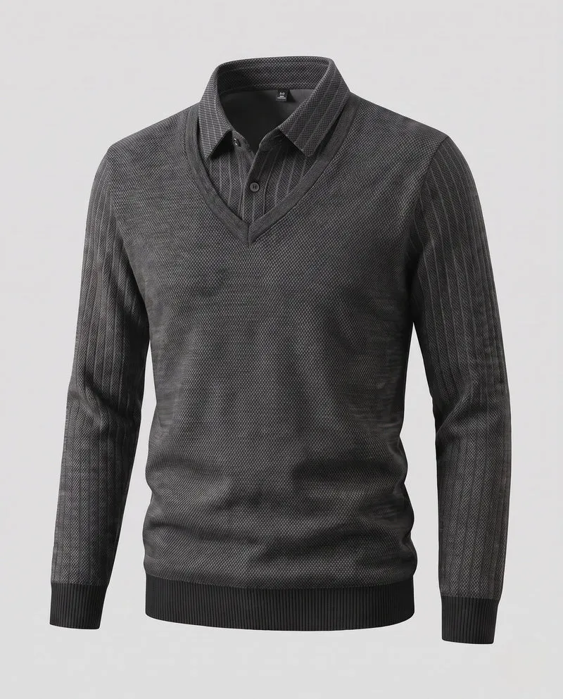Modischer Strickpullover für Herren mit V-Ausschnitt und Knopfleiste Nord Taschen