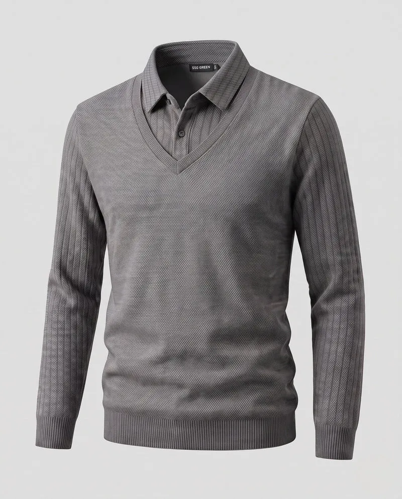 Modischer Strickpullover für Herren mit V-Ausschnitt und Knopfleiste Nord Taschen