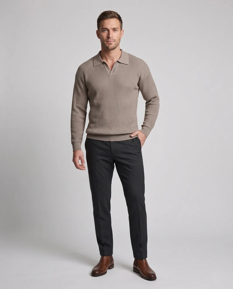 Herren Elegantes Kurzarm-Ripp-Polo Nord Taschen