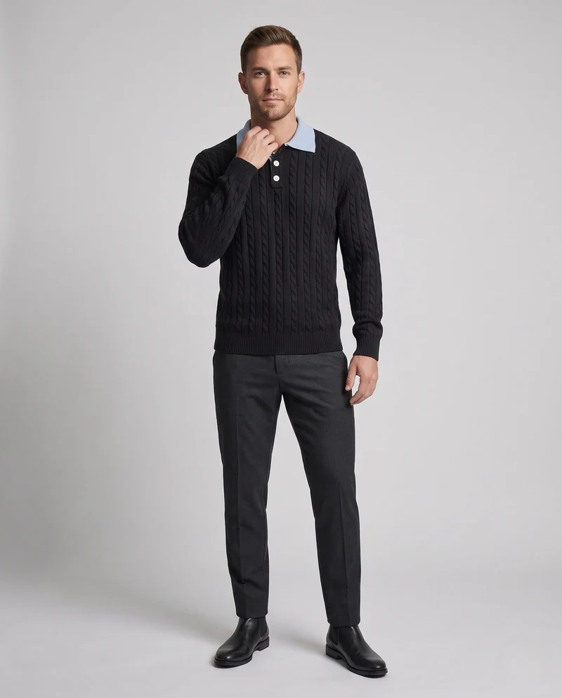 Herrenmode Grober Strickpullover mit Polokragen Nord Taschen