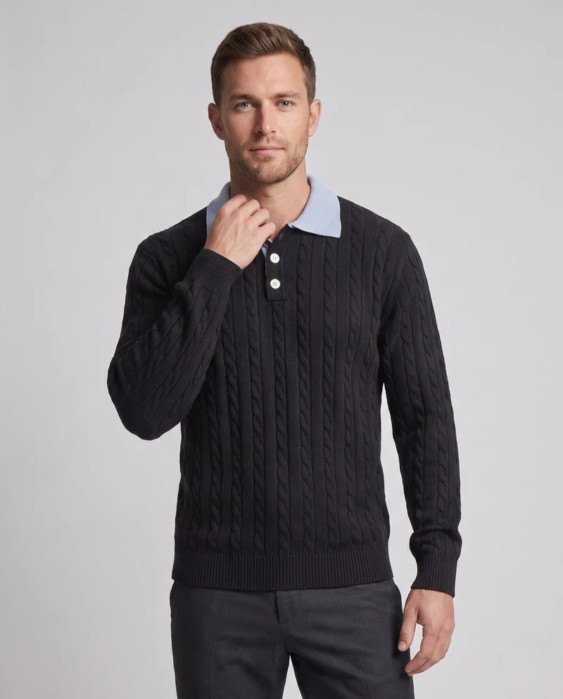 Herrenmode Grober Strickpullover mit Polokragen Nord Taschen