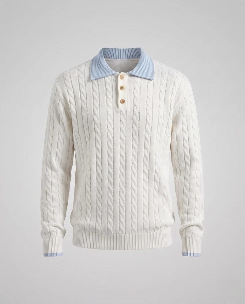 Herrenmode Grober Strickpullover mit Polokragen Nord Taschen