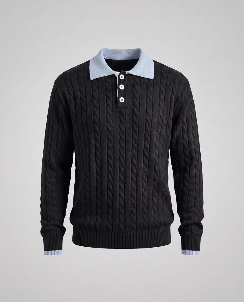 Herrenmode Grober Strickpullover mit Polokragen Nord Taschen
