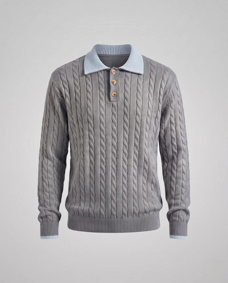 Herrenmode Grober Strickpullover mit Polokragen Nord Taschen