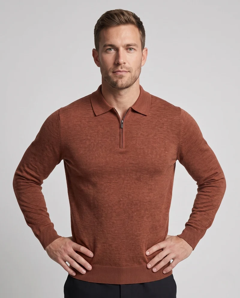 Herren Hochwertiges Langarm-Polo-Shirt Nord Taschen