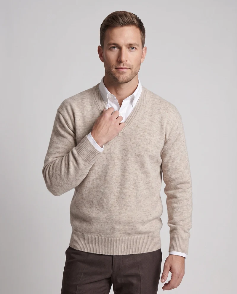 Männer's grob gestrickter Pullover mit V-Ausschnitt Nord Taschen