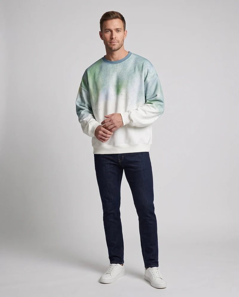 Unisex Oversize Rundhals-Sweatshirt mit Farbverlauf und gewaschenem Aussehen & gerippten Bündchen
