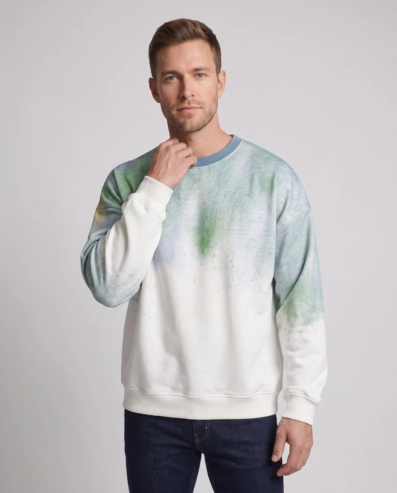 Unisex Oversize Rundhals-Sweatshirt mit Farbverlauf und gewaschenem Aussehen & gerippten Bündchen