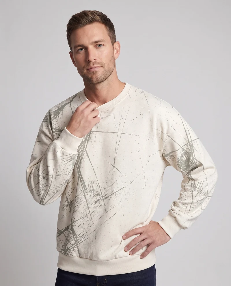 Unisex Oversize-Sweatshirt mit abstraktem Pinselprint und gerippten Bündchen