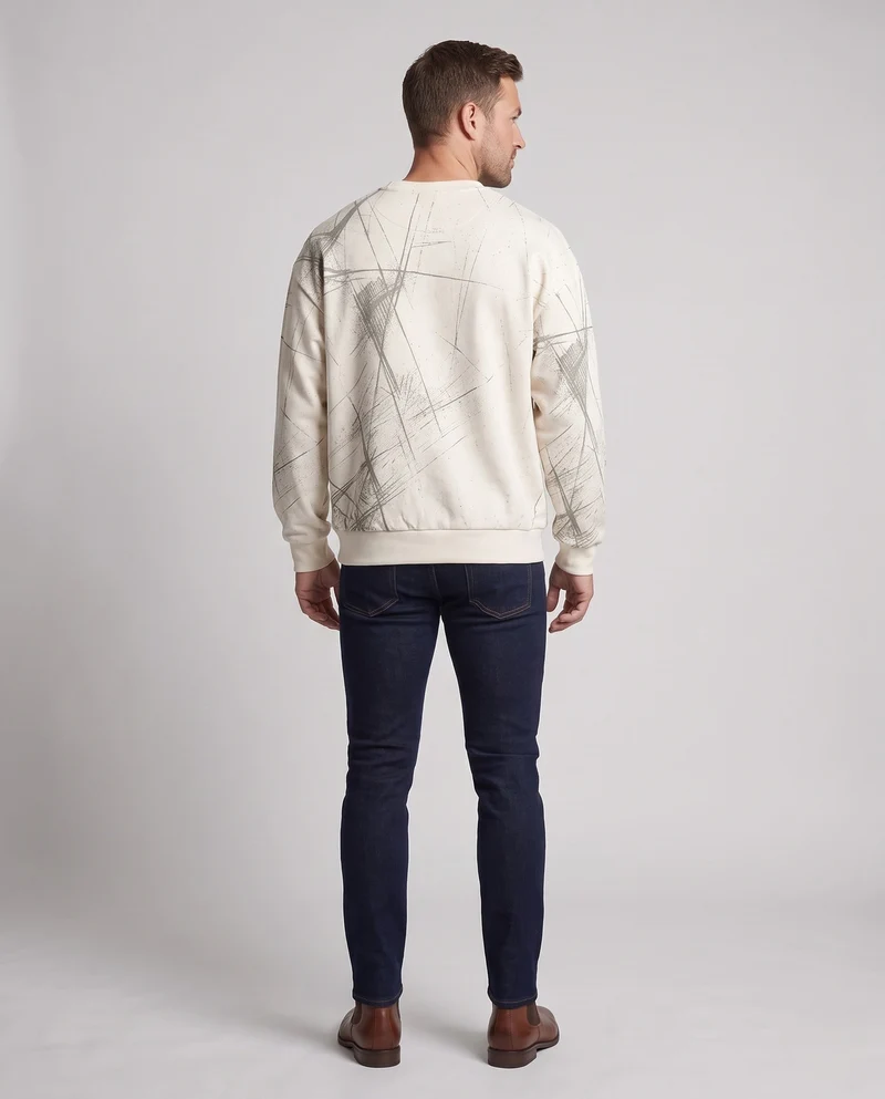 Unisex Oversize-Sweatshirt mit abstraktem Pinselprint und gerippten Bündchen
