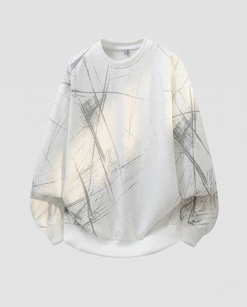 Unisex Oversize-Sweatshirt mit abstraktem Pinselprint und gerippten Bündchen