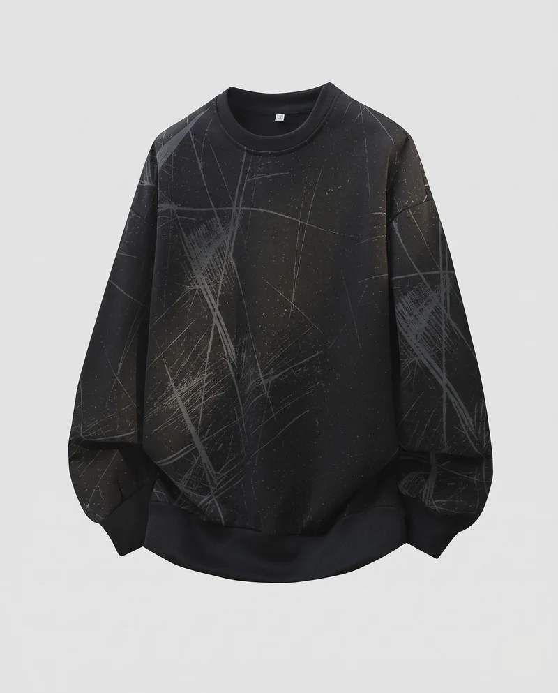 Unisex Oversize-Sweatshirt mit abstraktem Pinselprint und gerippten Bündchen