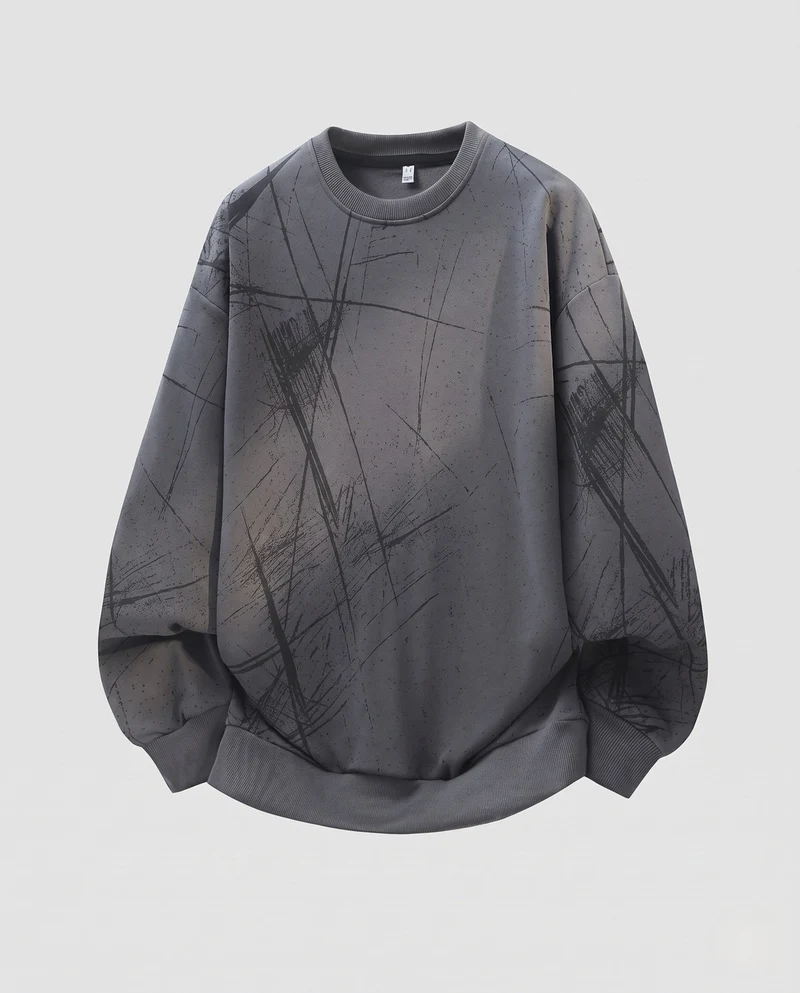 Unisex Oversize-Sweatshirt mit abstraktem Pinselprint und gerippten Bündchen