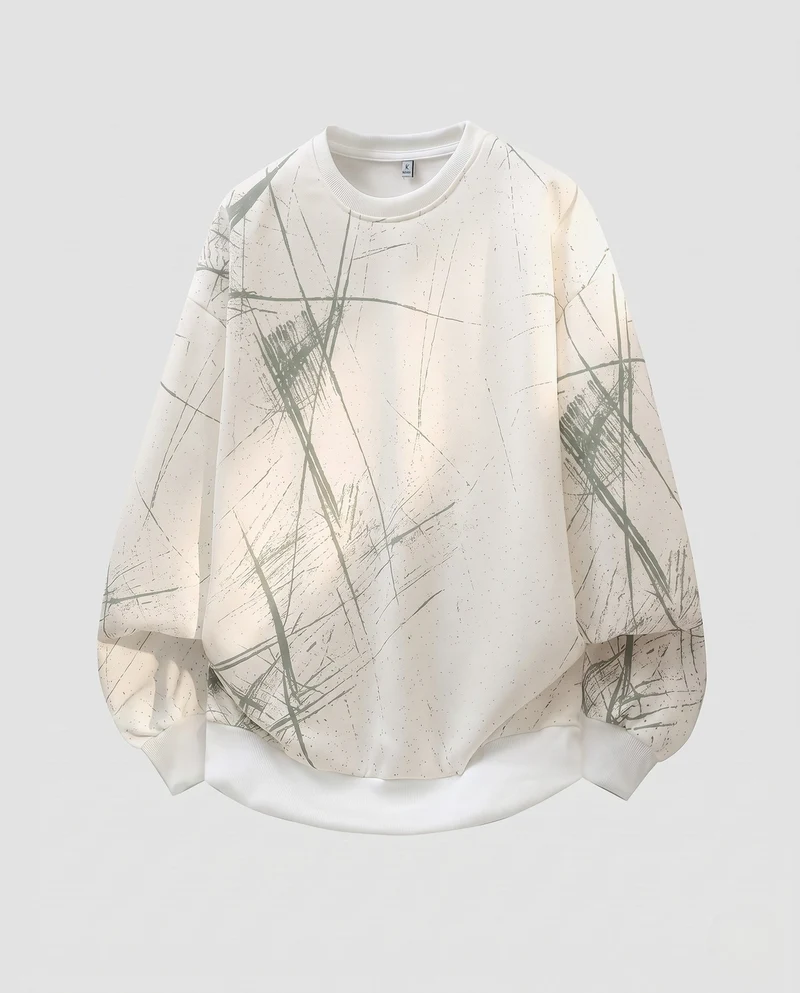 Unisex Oversize-Sweatshirt mit abstraktem Pinselprint und gerippten Bündchen