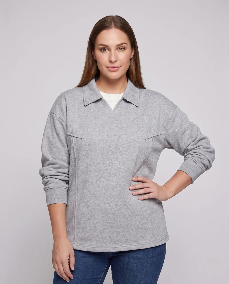 Unisex Oversize-Sweatshirt mit Hemdkragen und abgerundetem Saum