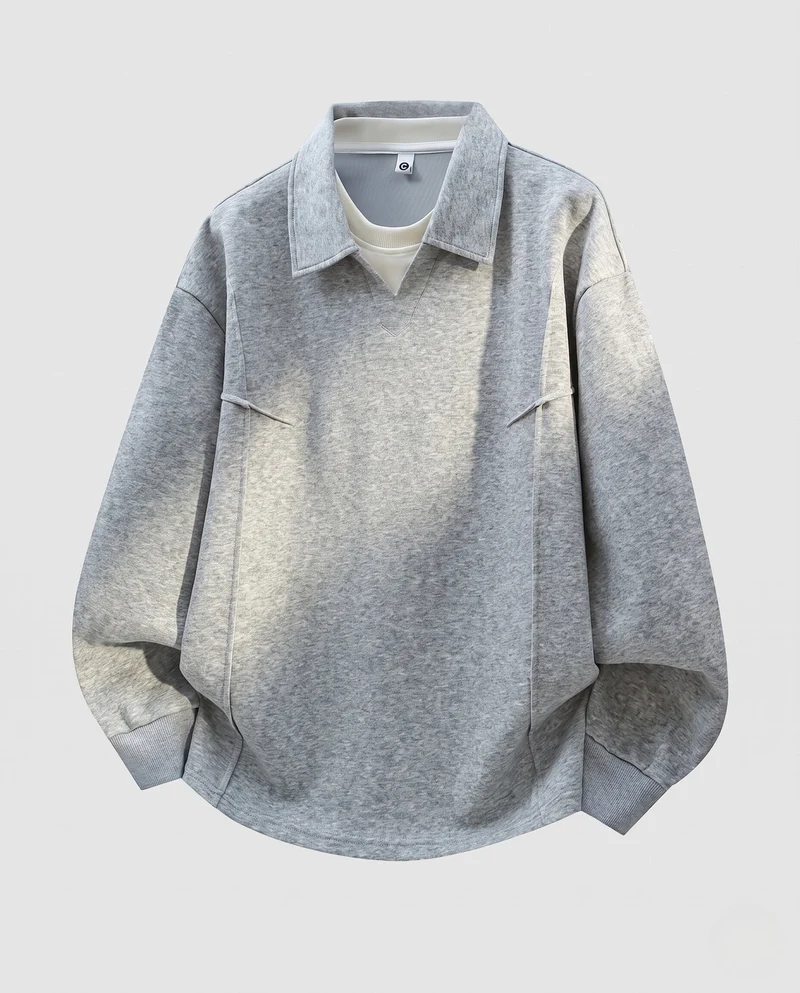 Unisex Oversize-Sweatshirt mit Hemdkragen und abgerundetem Saum