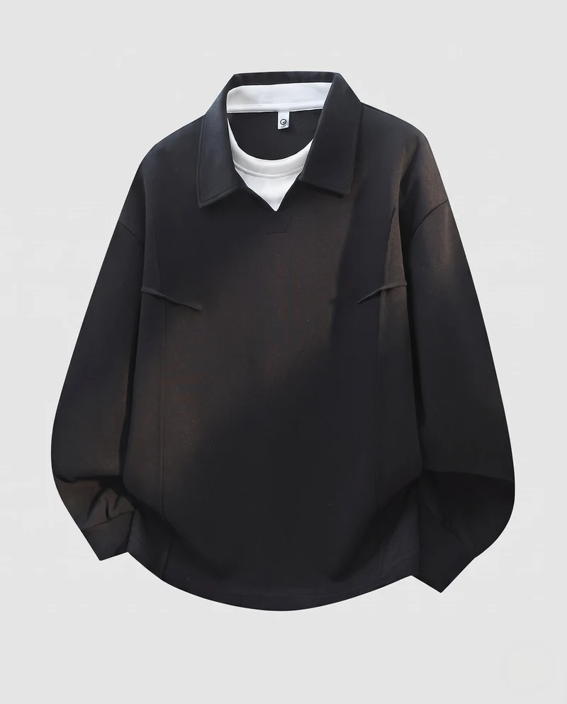 Unisex Oversize-Sweatshirt mit Hemdkragen und abgerundetem Saum