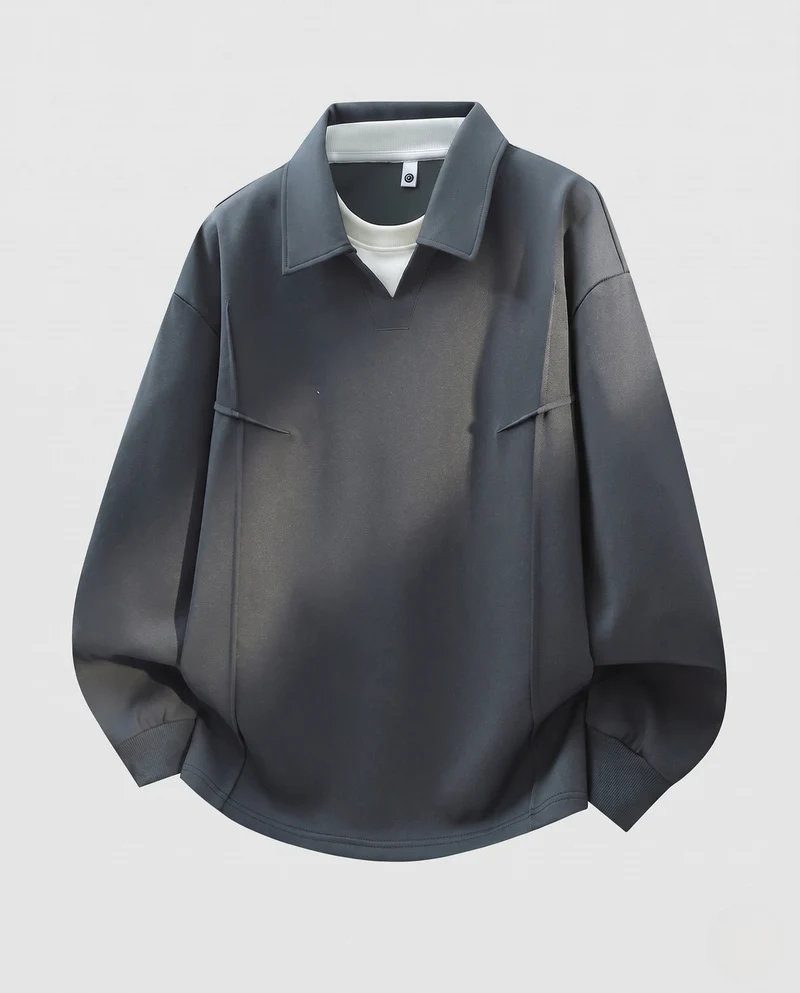 Unisex Oversize-Sweatshirt mit Hemdkragen und abgerundetem Saum