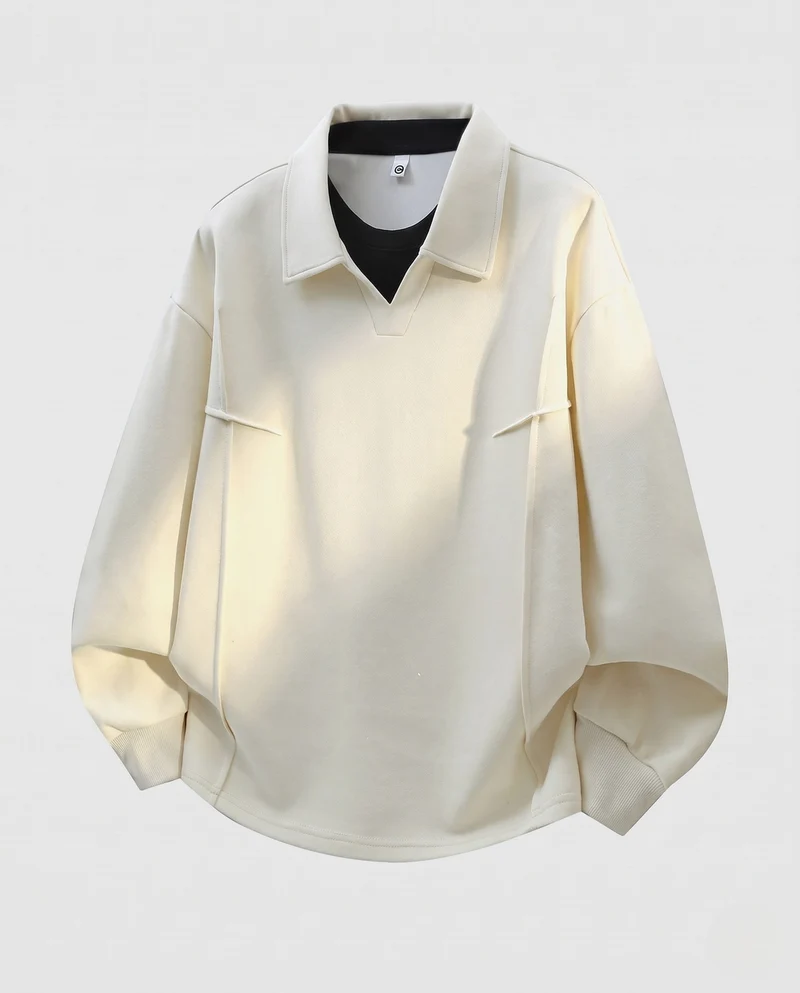 Unisex Oversize-Sweatshirt mit Hemdkragen und abgerundetem Saum