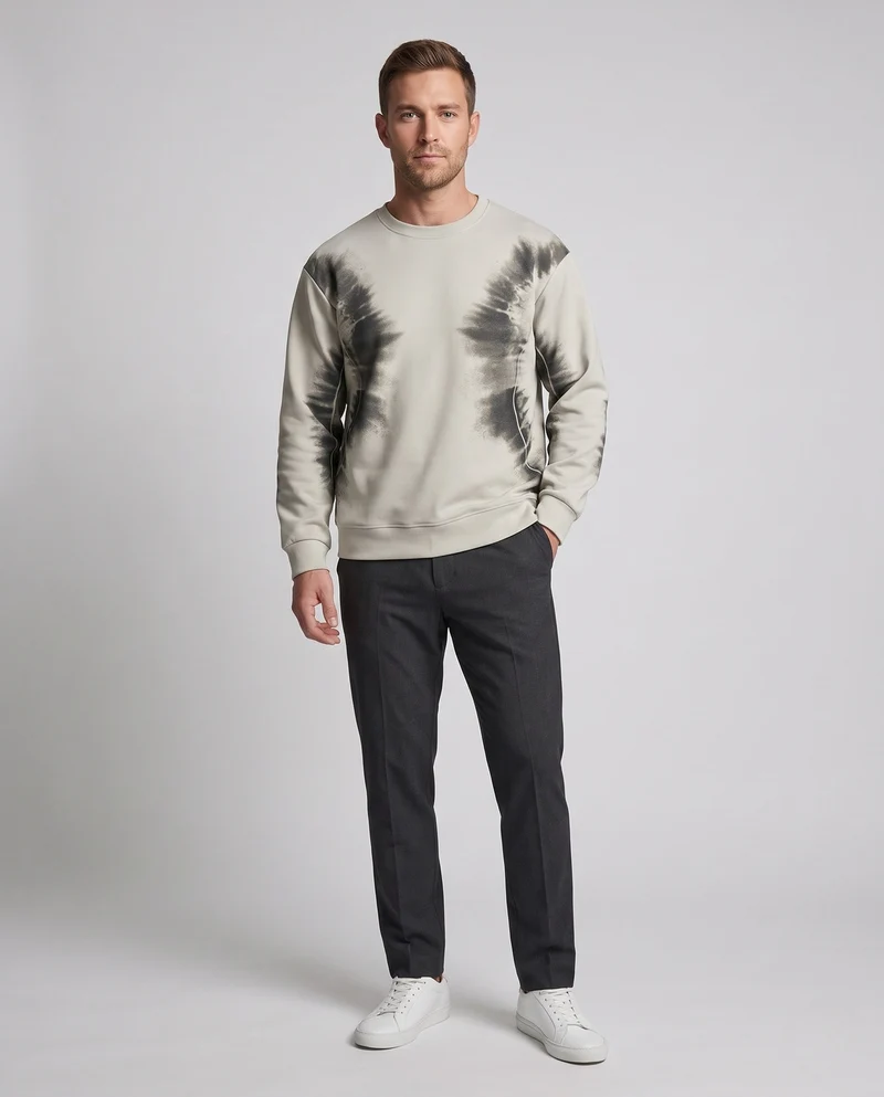 Unisex Oversize Sweatshirt mit Batik-Effekt, Rundhalsausschnitt und Eingrifftaschen