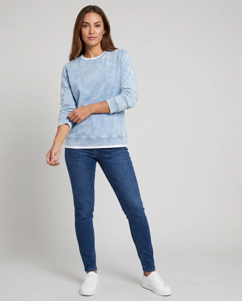 Unisex Oversize-Sweatshirt mit marmorierter Struktur, Rundhals und geripptem Saum