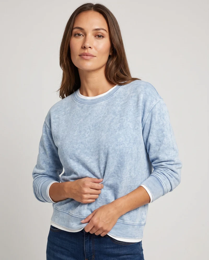 Unisex Oversize-Sweatshirt mit marmorierter Struktur, Rundhals und geripptem Saum
