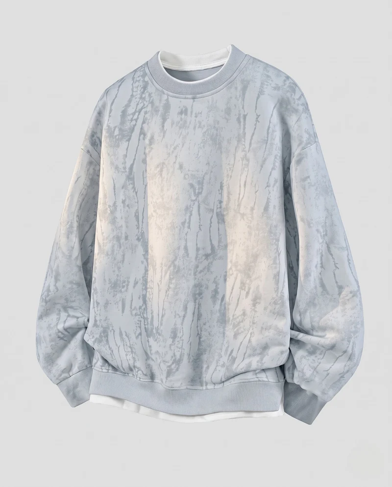 Unisex Oversize-Sweatshirt mit marmorierter Struktur, Rundhals und geripptem Saum