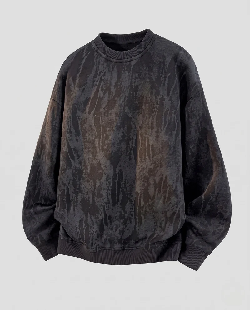 Unisex Oversize-Sweatshirt mit marmorierter Struktur, Rundhals und geripptem Saum