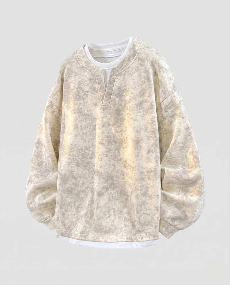 Unisex Oversize-Sweatshirt mit V-Einsatz, Lagenoptik und Vintage-Washed Finish