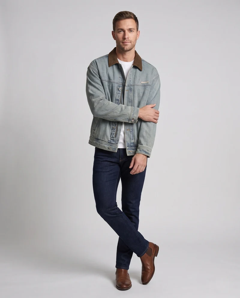 Herren Freizeit Denim Jacke Nord Taschen