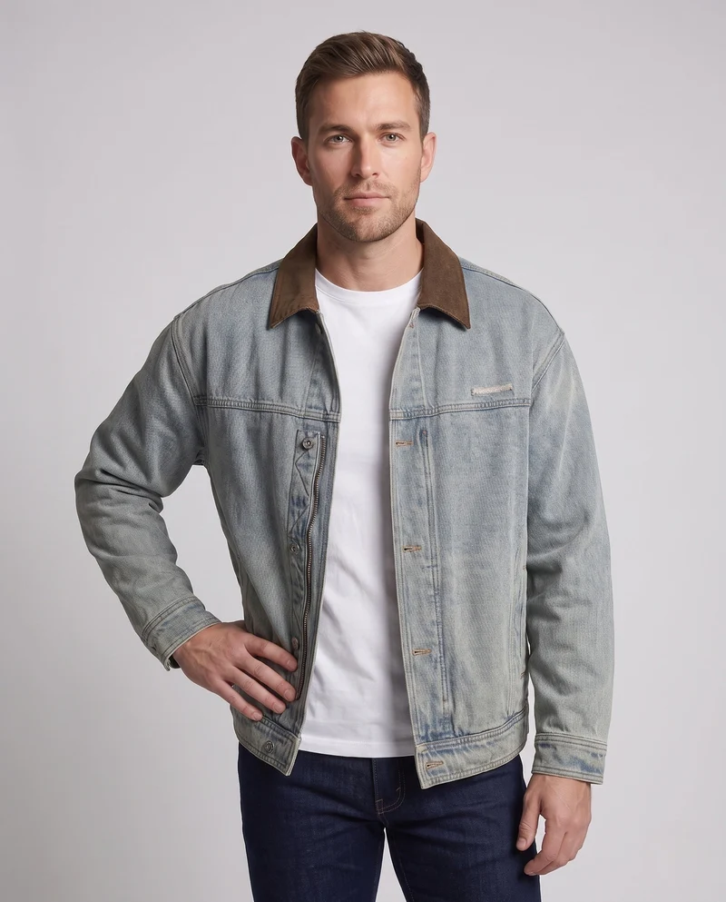 Herren Freizeit Denim Jacke Nord Taschen