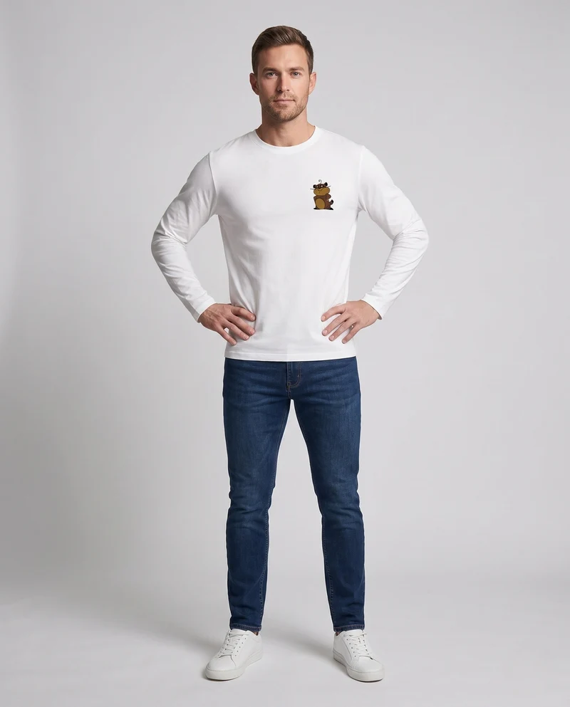 Herren Langarmshirt mit kreativem Tiermotiv Nord Taschen