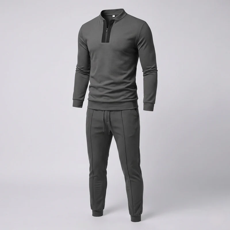 Herren Athletic Slim Lounge Set mit Halb-Reißverschluss Henley und schmal geschnittenen Jogginghosen Nord Taschen
