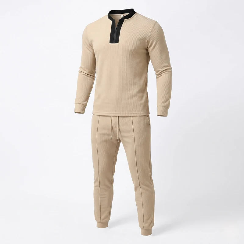 Herren Athletic Slim Lounge Set mit Halb-Reißverschluss Henley und schmal geschnittenen Jogginghosen Nord Taschen