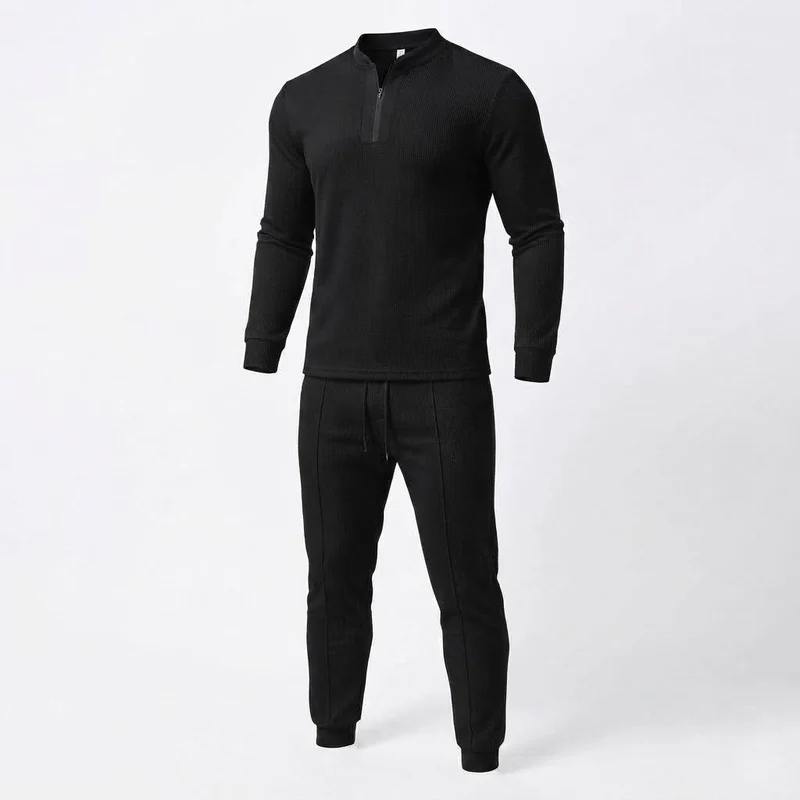 Herren Athletic Slim Lounge Set mit Halb-Reißverschluss Henley und schmal geschnittenen Jogginghosen Nord Taschen