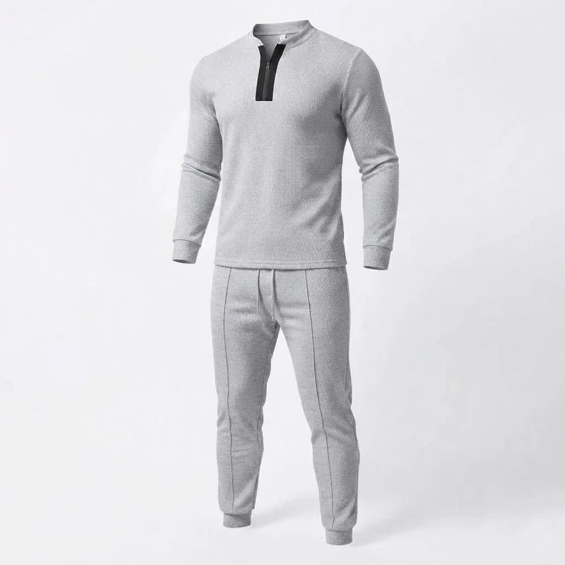 Herren Athletic Slim Lounge Set mit Halb-Reißverschluss Henley und schmal geschnittenen Jogginghosen Nord Taschen