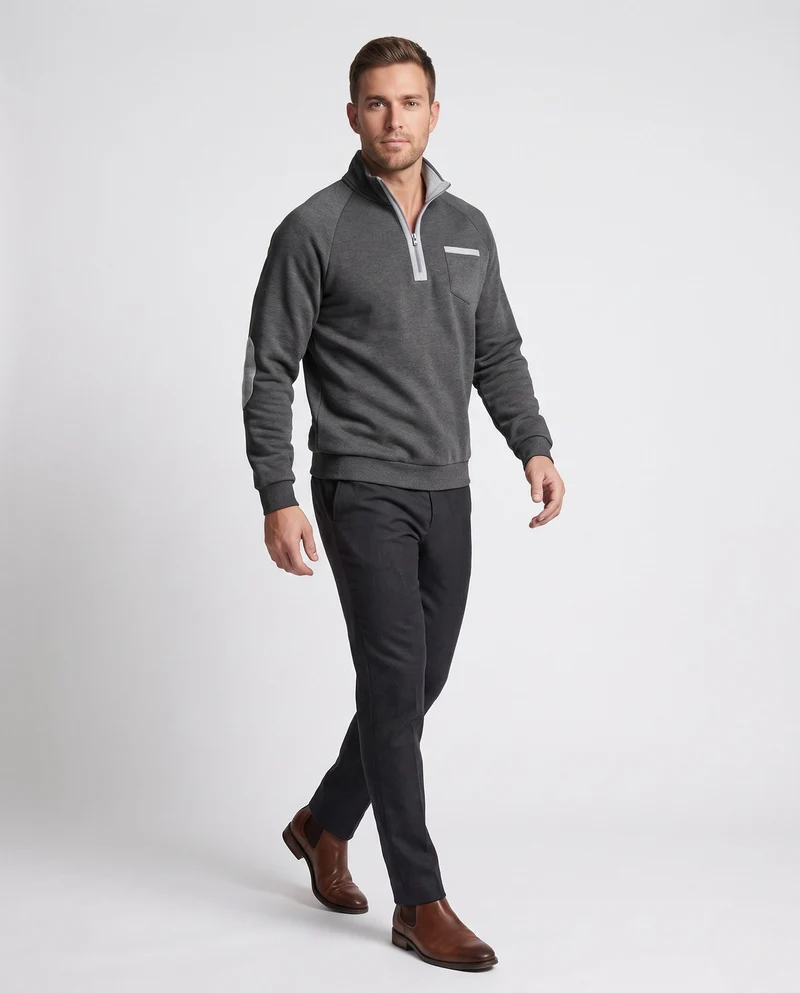 Herren Athleisure Loungewear Set mit halbem Reißverschluss Stehkragen, Brusttasche und Jogginghosen mit Kordelzug Nord Taschen