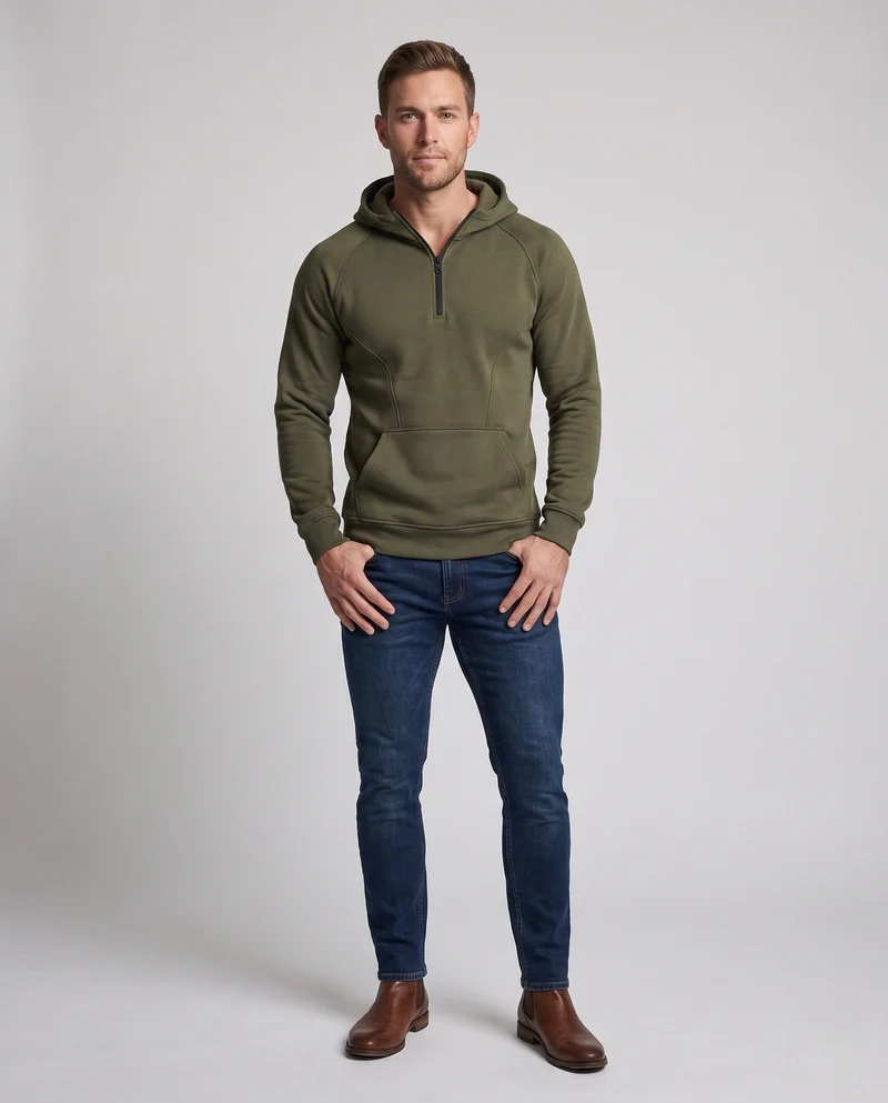Herren Athletic Halb-Zip Hoodie mit geformten dekorativen Nähten und Kängurutasche Nord Taschen