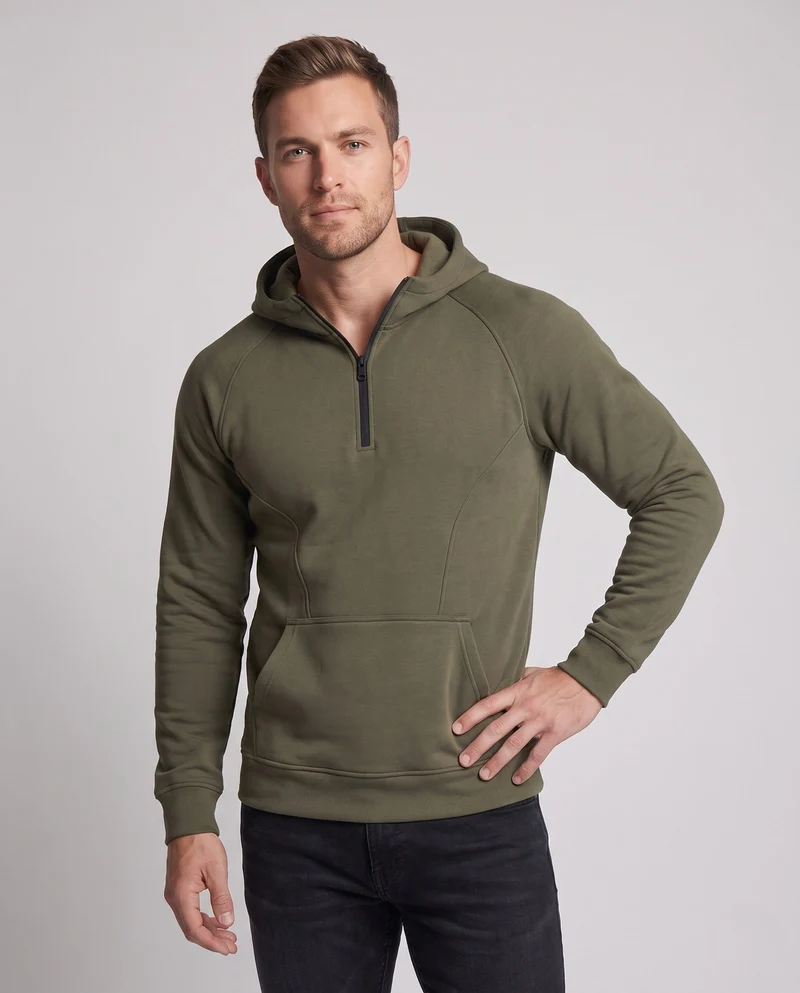 Herren Athletic Halb-Zip Hoodie mit geformten dekorativen Nähten und Kängurutasche Nord Taschen