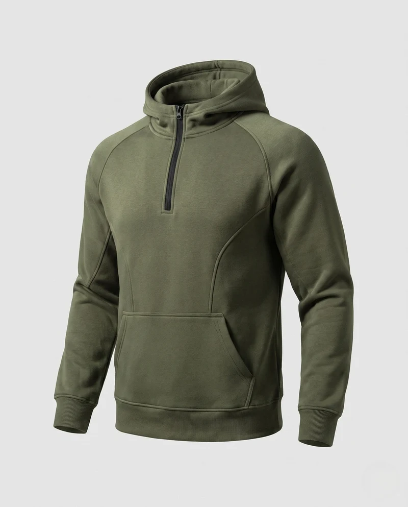 Herren Athletic Halb-Zip Hoodie mit geformten dekorativen Nähten und Kängurutasche Nord Taschen