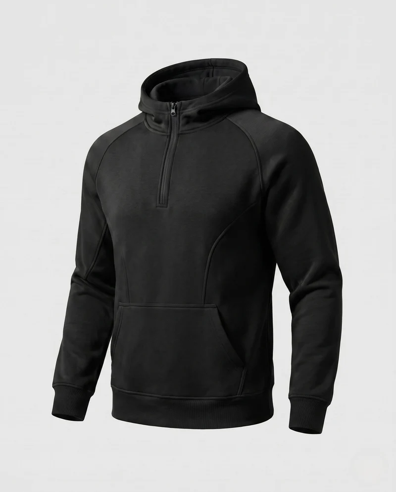 Herren Athletic Halb-Zip Hoodie mit geformten dekorativen Nähten und Kängurutasche Nord Taschen