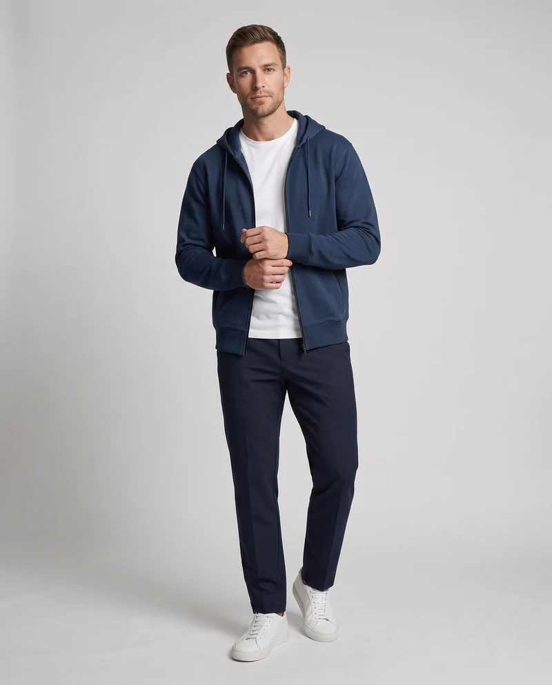 Herren Zip Hoodie in entspannter Oversize-Passform mit durchgehendem Reißverschluss und Reißverschlusstaschen Nord Taschen