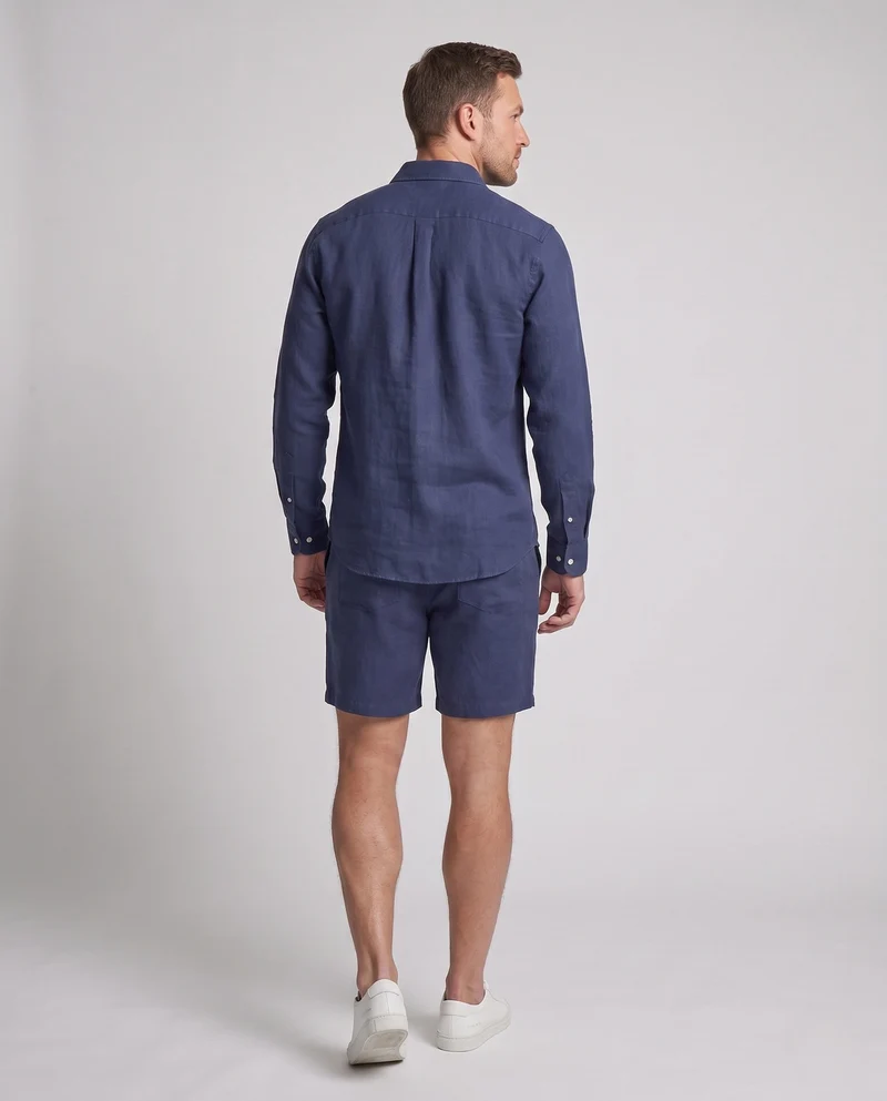 Herren Zwei-Teil Leinen-Mischung Freizeitanzug mit Übergröße Hemd und Relaxed Shorts Nord Taschen