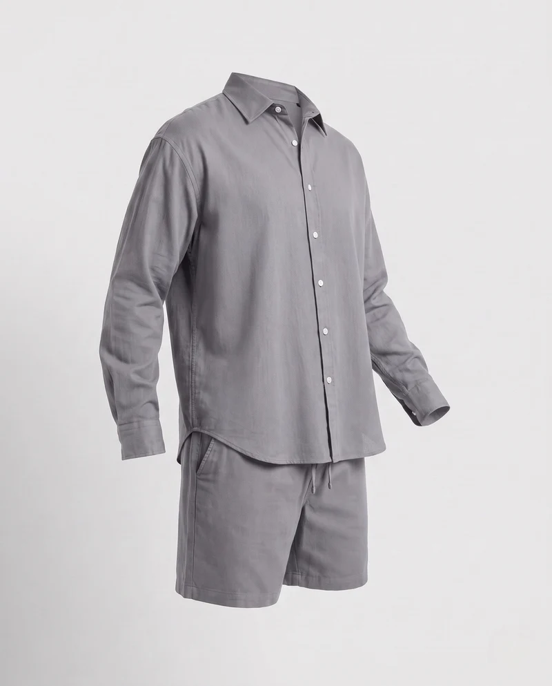 Herren Zwei-Teil Leinen-Mischung Freizeitanzug mit Übergröße Hemd und Relaxed Shorts Nord Taschen